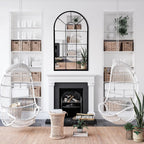 Wall Mirror Window Decorative Mirrors Arched Farmhouse for Living Room Bedroom Entryway Bathroom Vanity (Black,41.3”X 24” X1”)