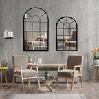 Wall Mirror Window Decorative Mirrors Arched Farmhouse for Living Room Bedroom Entryway Bathroom Vanity (Black,41.3”X 24” X1”)