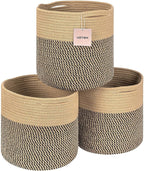 Storage Cubes Baskets Bins Organizer 11X11X11'' Fit 12X12''Cube Storage Organizer Bookcases Shelf,Durable Woven Cotton Storage Basket for Organizing,Round 3Pack Camel/Mixed Black