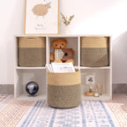 Storage Cubes Baskets Bins Organizer 11X11X11'' Fit 12X12''Cube Storage Organizer Bookcases Shelf,Durable Woven Cotton Storage Basket for Organizing,Round 3Pack Camel/Mixed Black