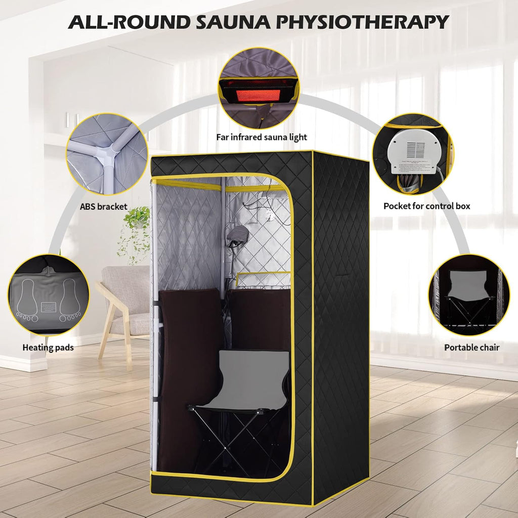 Portable Infrared Sauna, Full Size Far Infrared Sauna, One Person Sauna Tent, Separate Heating Foot Pad and Portable Sauna Chair Home Saunas for Relaxation Detox