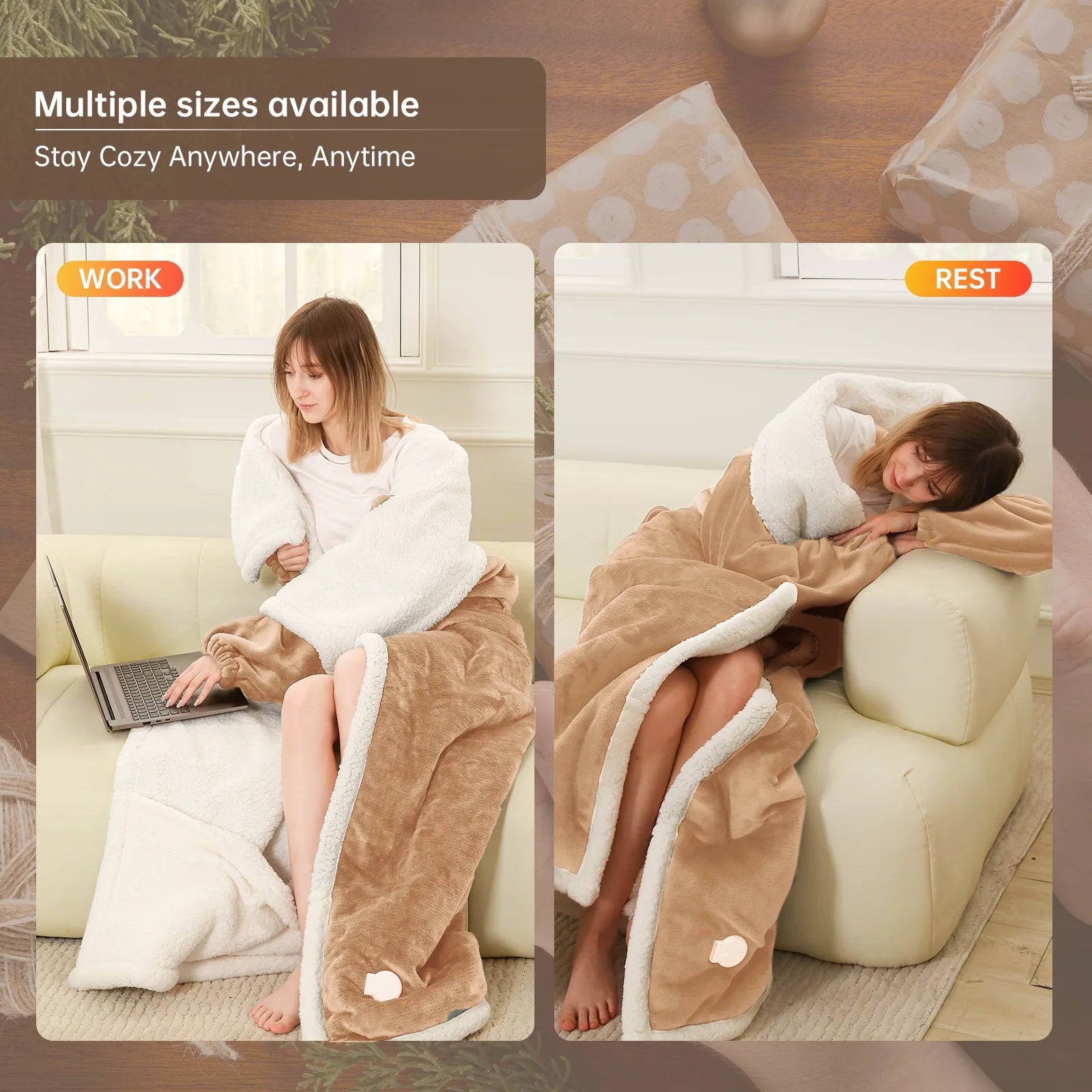 Heated Blanket Throw Size, Washable Heated Throw Blanket Electric, Electric Throw Blanket, Beige, 50" X 70", Blanket Warmer Heating Blanket Heat Warming Blanket Electric Blanket Throw Heater