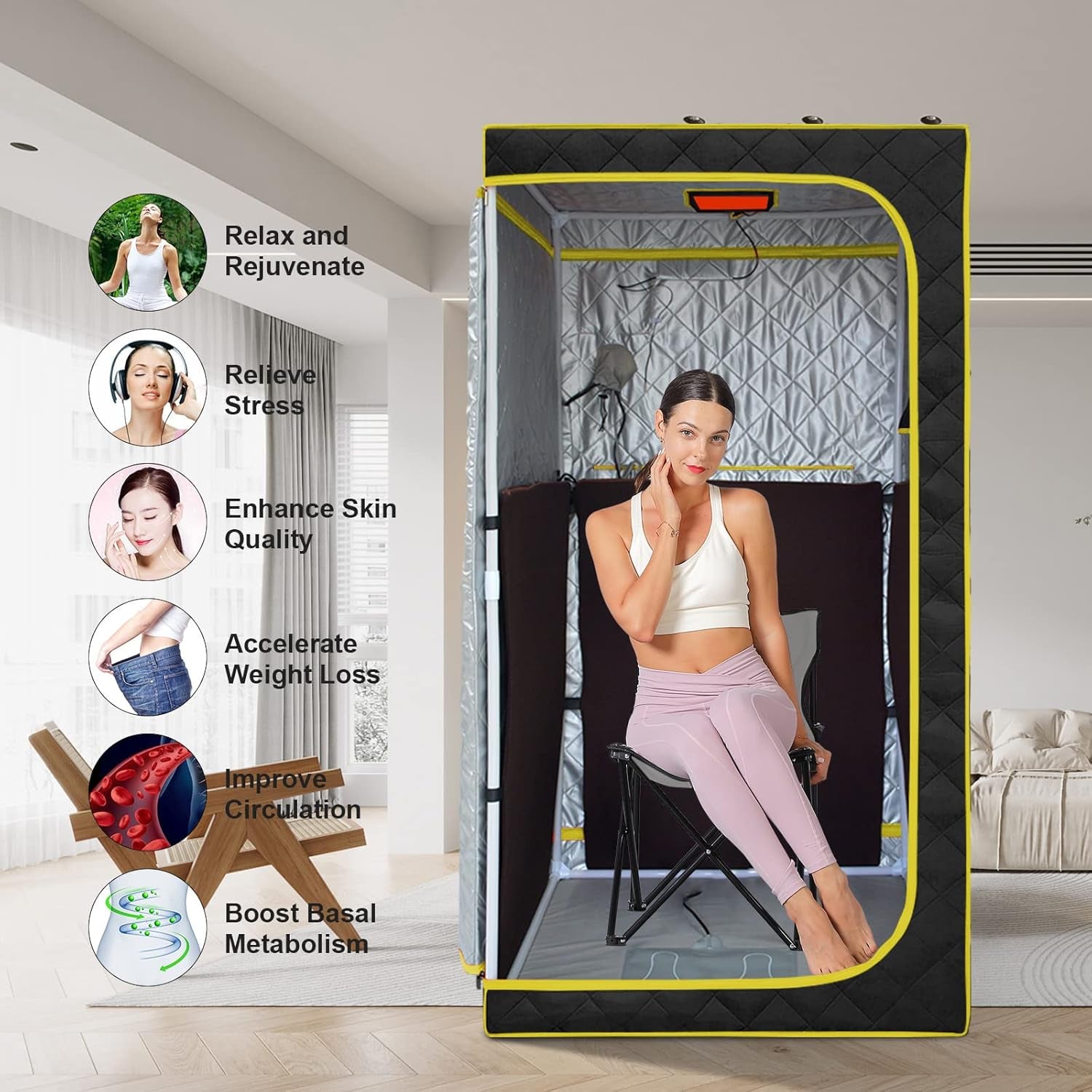Portable Infrared Sauna, Full Size Far Infrared Sauna, One Person Sauna Tent, Separate Heating Foot Pad and Portable Sauna Chair Home Saunas for Relaxation Detox