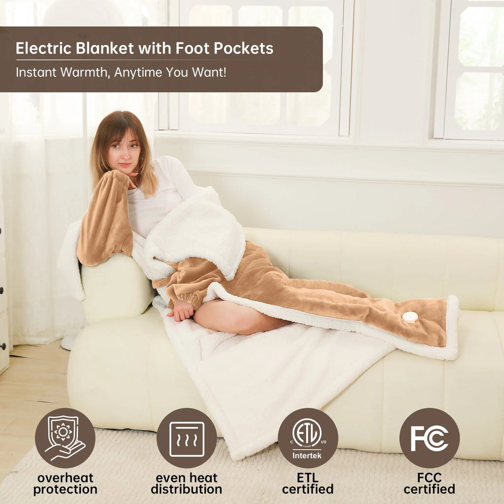 Heated Blanket Throw Size, Washable Heated Throw Blanket Electric, Electric Throw Blanket, Beige, 50" X 70", Blanket Warmer Heating Blanket Heat Warming Blanket Electric Blanket Throw Heater