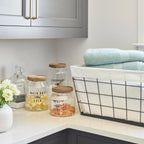 60L Rectangular Steel Laundry Basket, Black & Natural, Adult