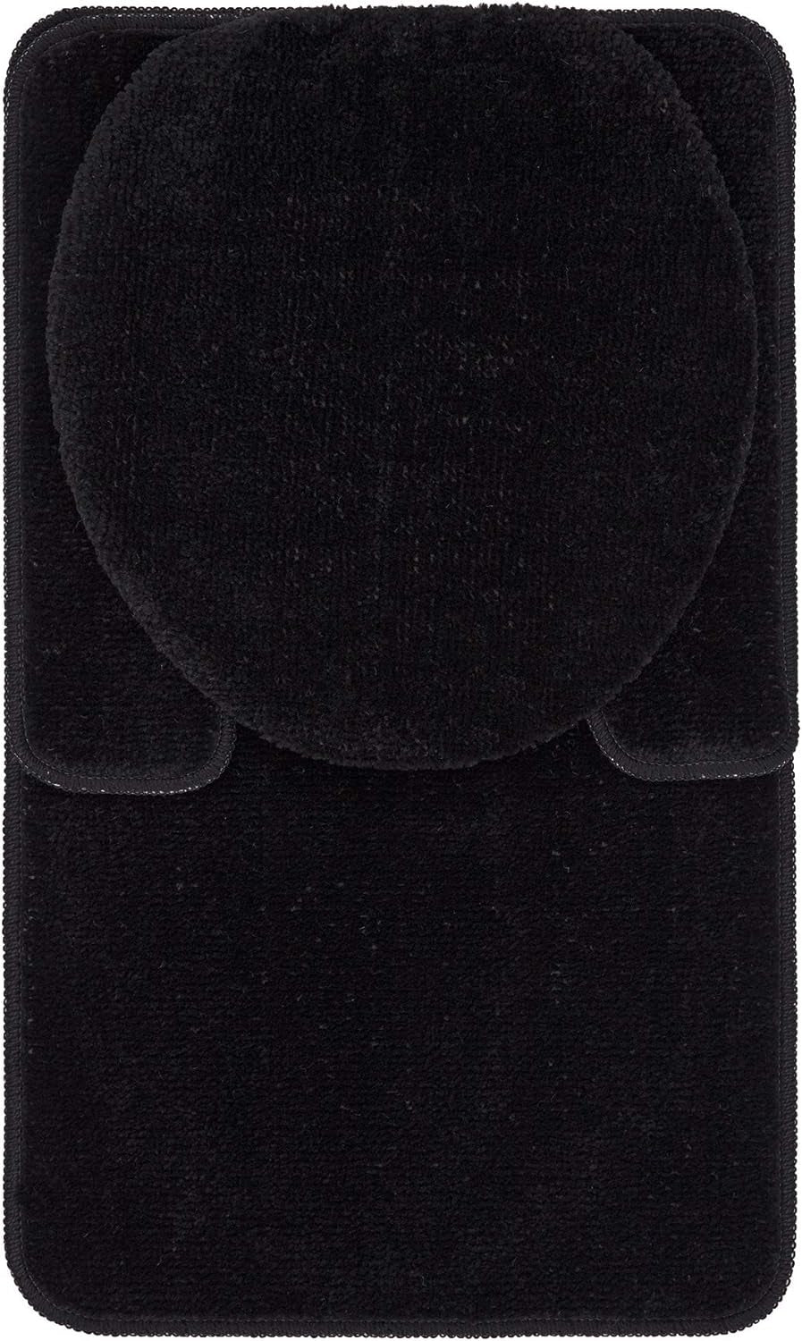 Machine Washable Seashell Design Non-Slip Rubberback 3PCS Bath Rug Set for Bathroom, 3 Piece - 18" X 30"/18" X 19"/18" X 18", Black