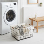 60L Rectangular Steel Laundry Basket, Black & Natural, Adult